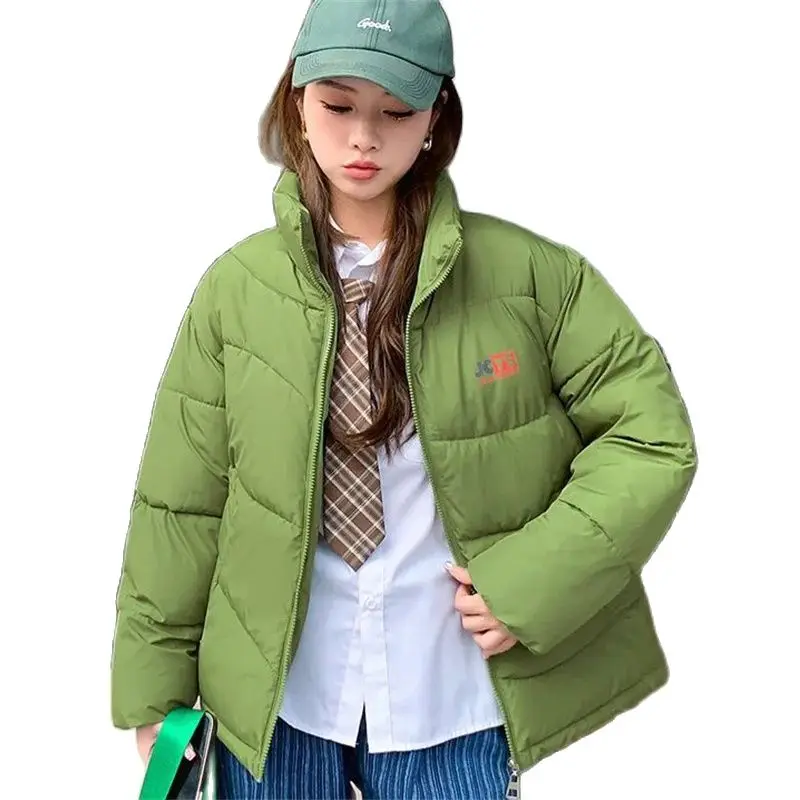 

Winter Short Casual Cotton Jacket Women 2023 New Stand-Up Collar Coat Fashion Pure Colour Outerwear Loose Parka Overcoat Female