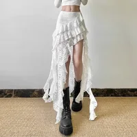 Jupe gothique années 2000, vêtements d'été pour femmes, Gyaru Kpop, Streetwear, dentelle, taille haute, décontractée, esthétique, longue, Hip Hop 1
