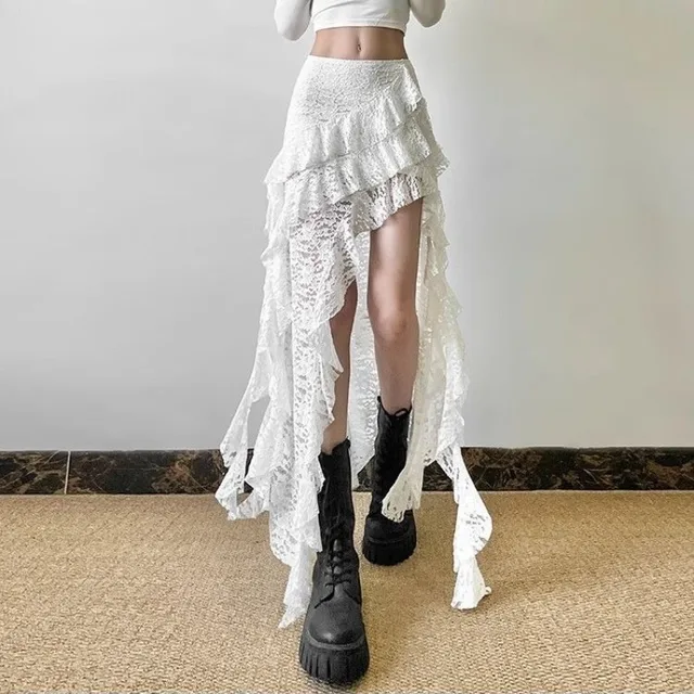 Jupe gothique années 2000, vêtements d'été pour femmes, Gyaru Kpop, Streetwear, dentelle, taille haute, décontractée, esthétique, longue, Hip Hop 1