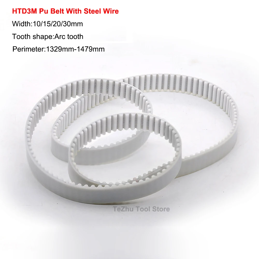 

1PCS HTD3M 1329mm-1479mm Closed Loop Polyurethane Pu Belt With Steel Wire Core White Synchronous Belt Width 10/15/20/30mm
