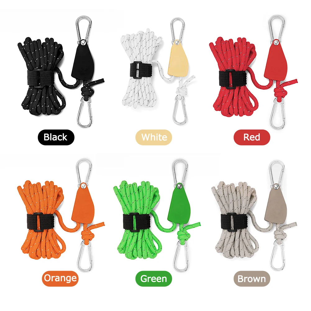 4mm 4m Rope Stopper Tightener with Carabiner Nylon Tent Wind Rope Fixed Buckle Adjustable Awning Wind Rope Tensioner for Camping