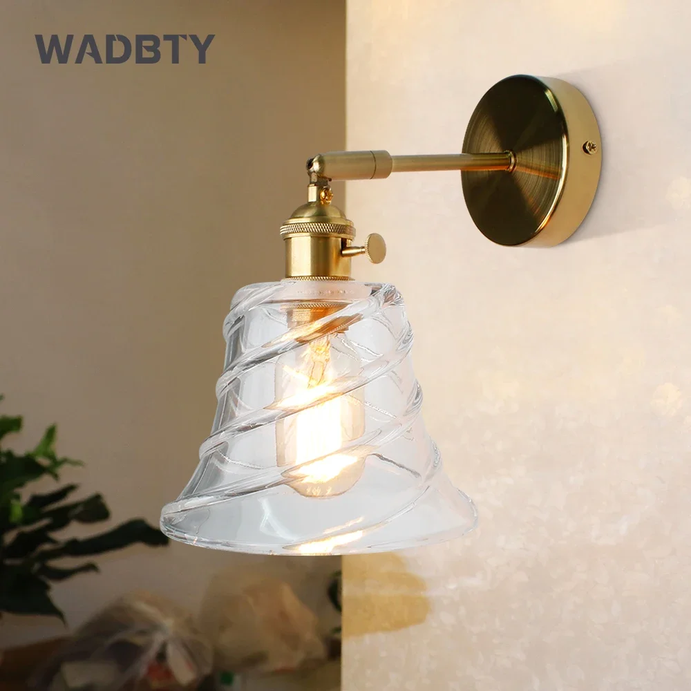 

Modern Wall Sconce Light Led E27 Clean Glass Wall Lamp Switch Copper Wall Lamp Bedroom Suit for 90-260V Wall Decor
