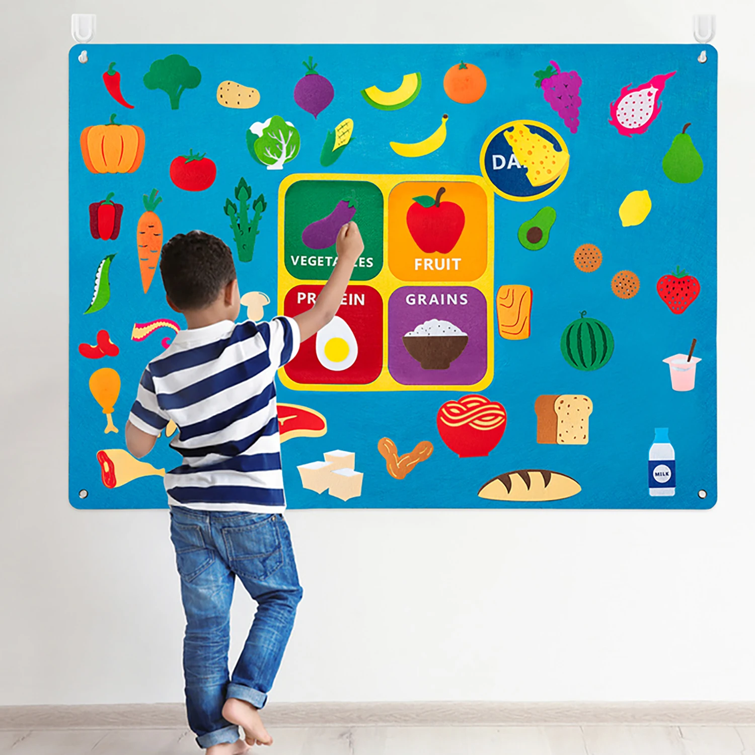 53Pcs DIY Food Classification Felt Storyboard Cartoon Vegetable Fruits Protein Grains Theme Classroom Puzzle Interactive Games