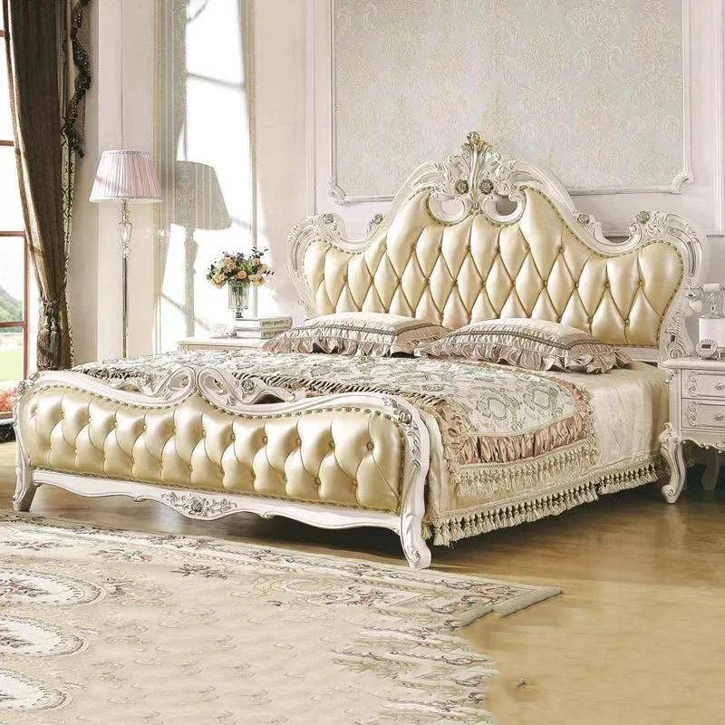 Pretty Princess Modern Bed Gold Double Luxury Wooden Luxury Headboards Bed Queen Bedroom Sleeping Cama Matrimonial Furniture