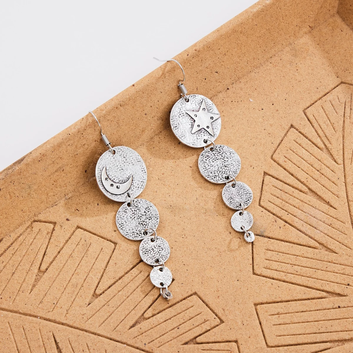 

Звезды и луна с серьгами, дамы, ретро, серебро, круглый шарм, женские украшения, серьги, подвеска.
