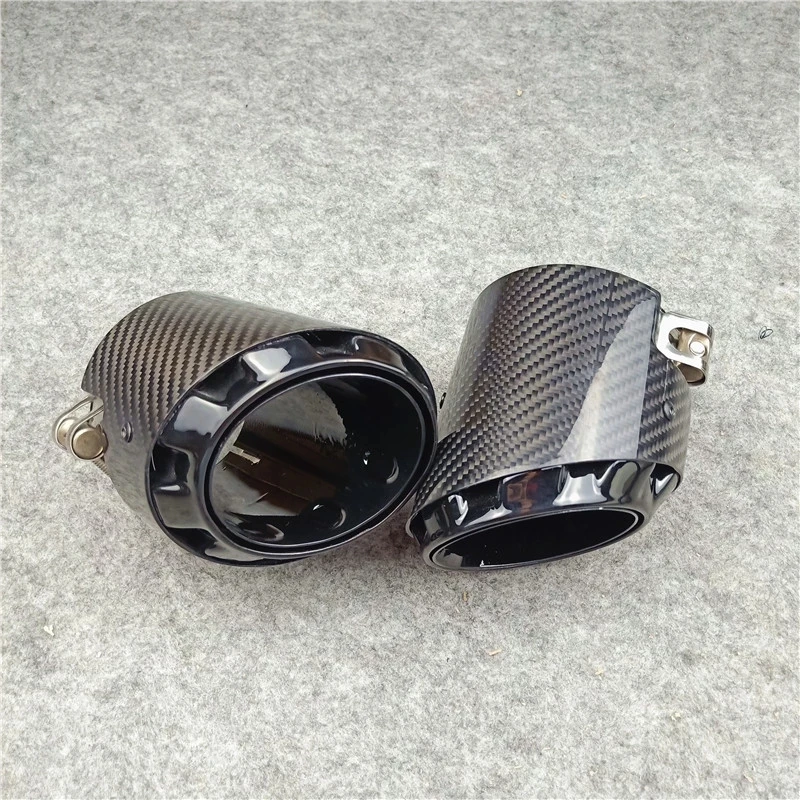 Genuine Quality Uniersal One Piece Three Layers Carbon Exhaust Tips Glossy Black For Tuning Muffler Nozzles End Pipe