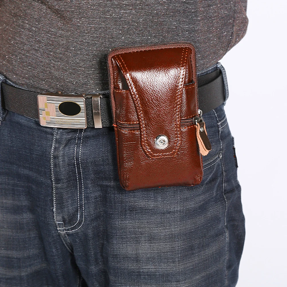 Men Genuine Leather Fanny Waist Bag Business Mobile Phone Purse Belt Bum Pouch