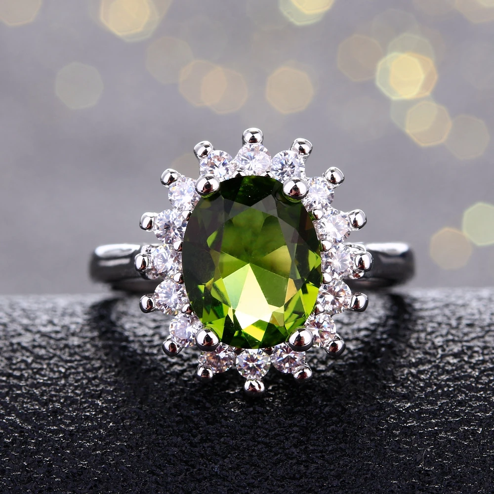 925 Sterling Silver Ring Flower Silver Rings with Peridot Stones Shining Luxury Wedding Engagement Rings for Women Jewelry Gifts silver rings silver ring wedding rings