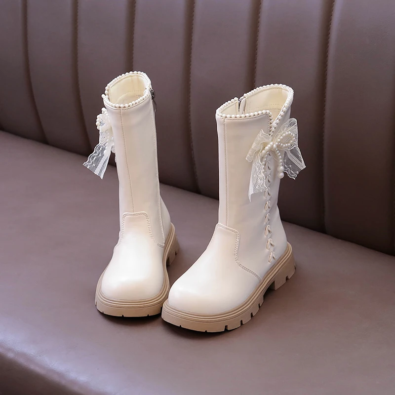 Girls Leather Mid Calf Boots Winter Kids Boots