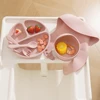5Pcs Baby Silicone Feeding Set Round Dining Plate Sucker Bowl Dishes For Kids Baby Waterproof Bib Spoon Children's Tableware 6