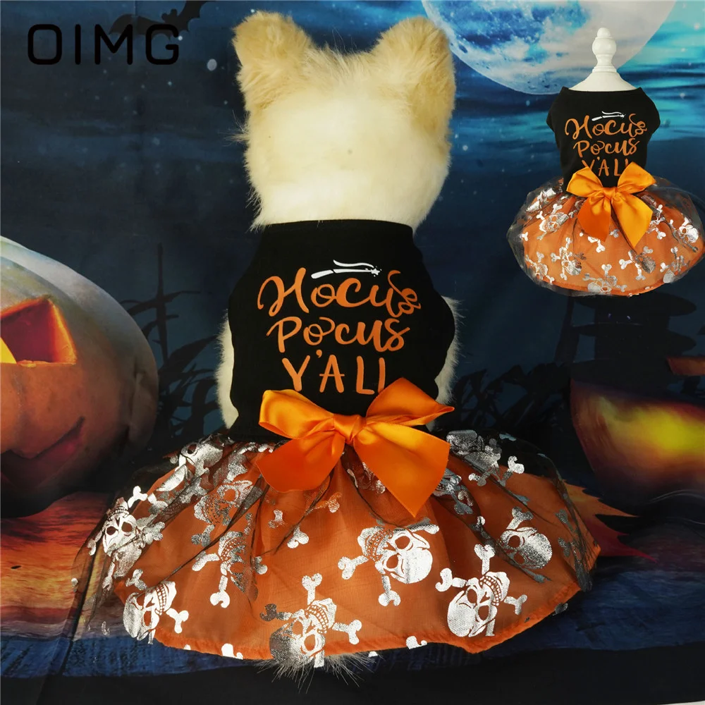 

OIMG Halloween Pet Supplies Fun Small Dogs Black Skull Dress Cat Dog Pumpkin Bat Skirt Pomeranian Yorkies Papillon Clothes