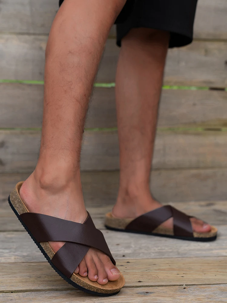 Men's Minimalist Footwear Collection with Flat Heel and Wooden Slip-Ons