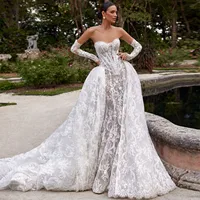 Pearls Sweetheart Neck Detachable Long Sleeve 2 Pieces High Quality Lace Mermaid Wedding Dress Elegant Vestido De Noiva Sereia 1