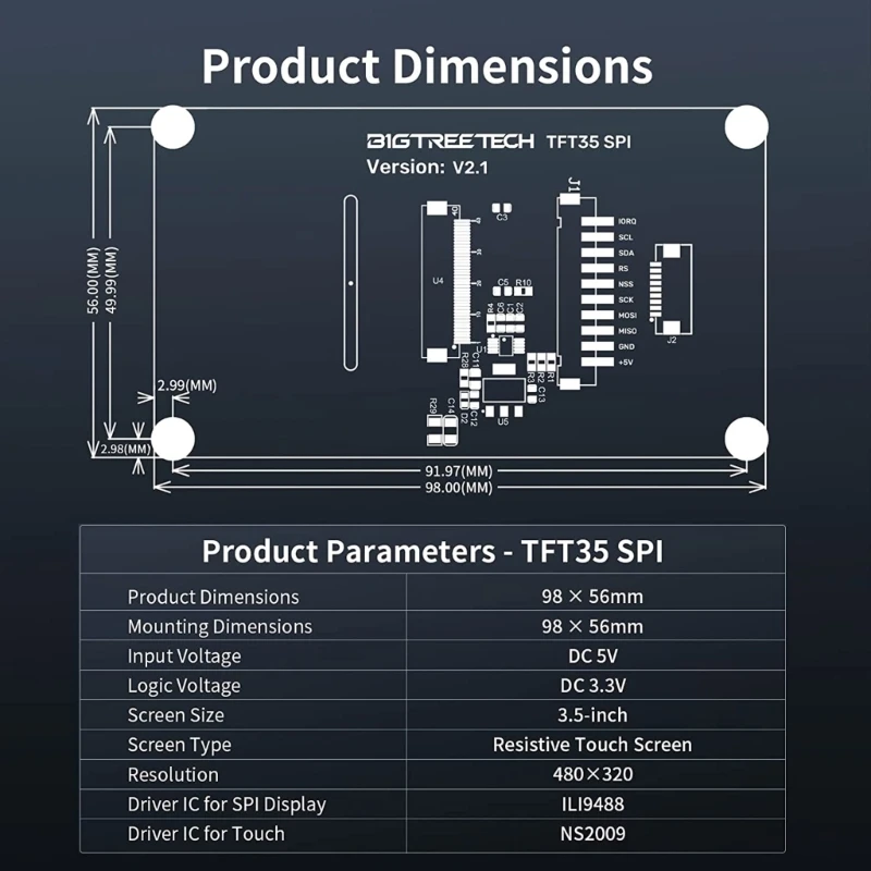 TFT35 V2.1 LCD 화면 320x480 3.5인치 용량성 LCD 디스플레이 화면 교체