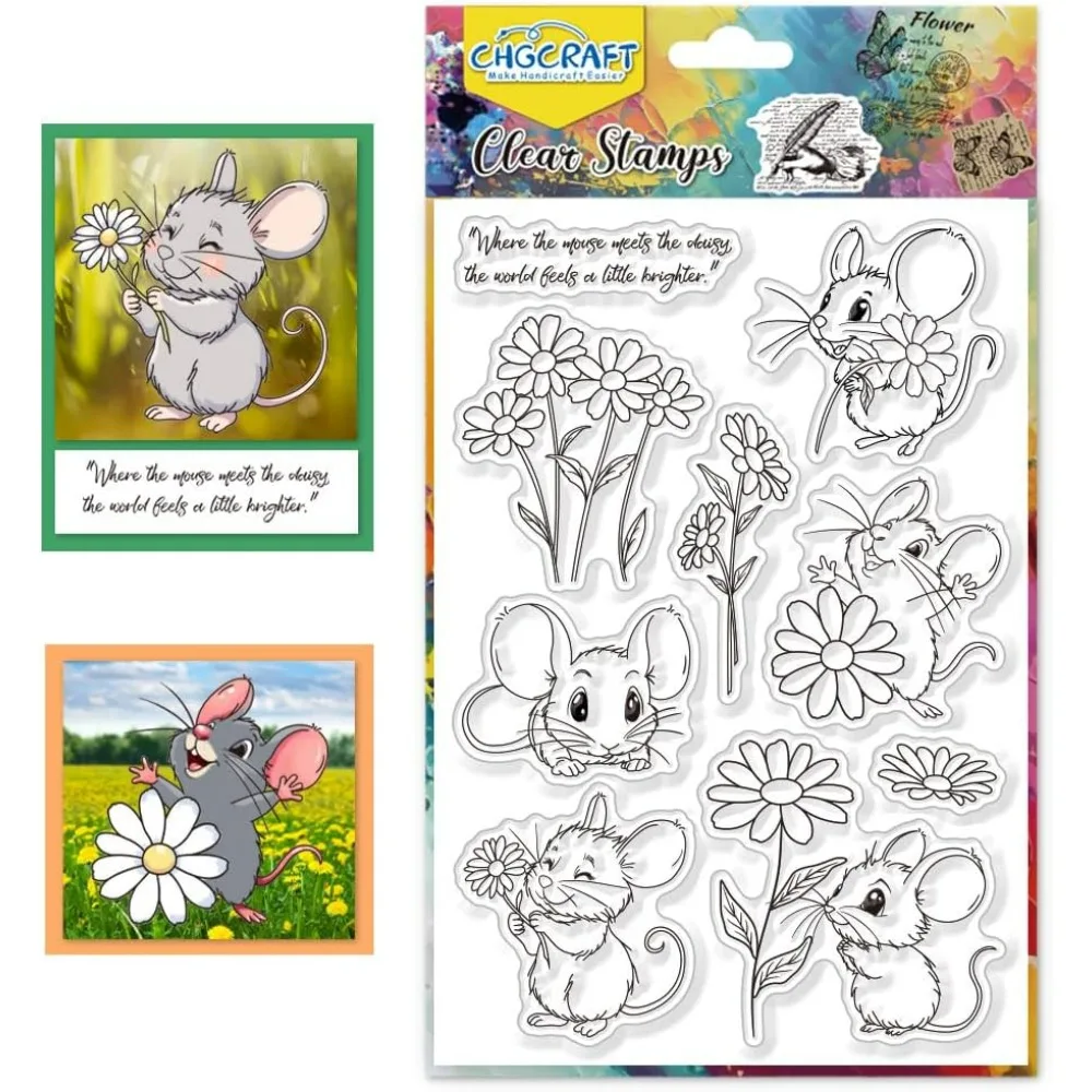Clear Stamps Clear Rubber Stamps 1Sheet Mouse Clear Stamps Daisy Stamp For Crafts Transparent Silicone Stamps Mouse Silicone For Card Making Decoration