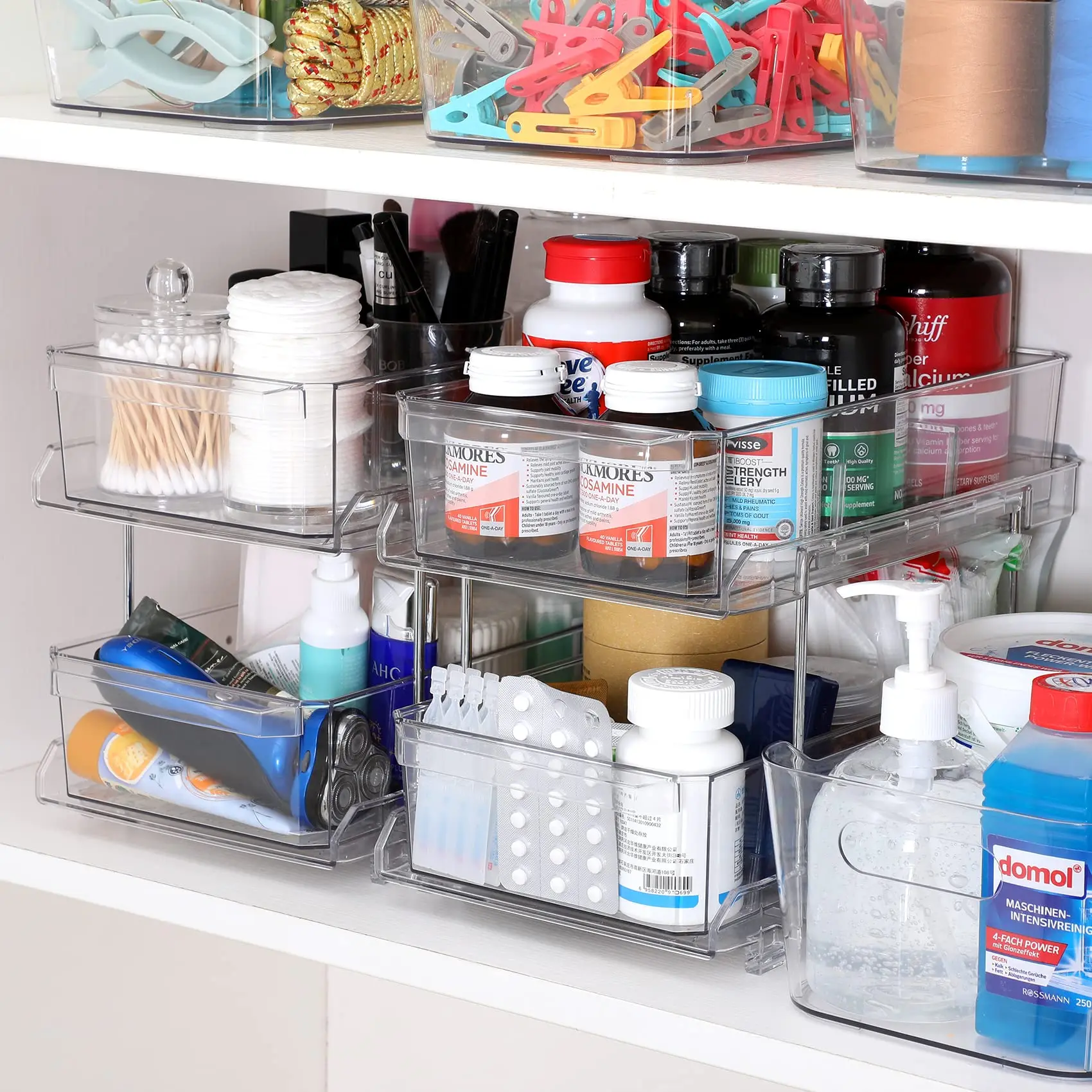 2 Tier Clear Organizer with Dividers for Cabinet / Counter, MultiUse