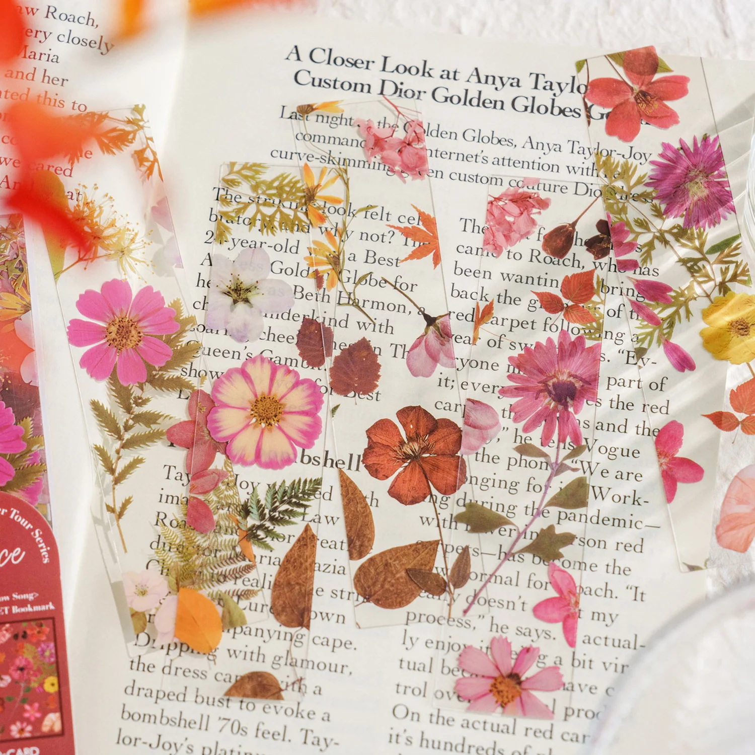 Bookmarks Stationery Supplies 5PCS Four Seasons Flower Travel Series PVC Translucent Retro Reading Book Mark