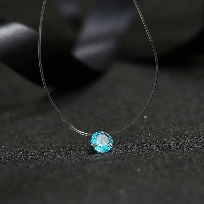 Fashion Shiny Crystal Necklace Zircon Pendant Transparent Fishing Line Invisible Ladies Necklace Jewelry Clavicle Chain Chocker 4