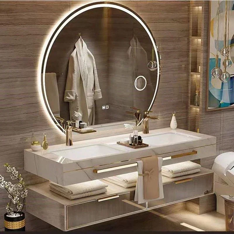 

Modern Slate Bathroom Cabinet with Smart Mirror Ceramic Double Washbasin Bathroom Vanity Cabinets Under Sink Bathroom Furniture