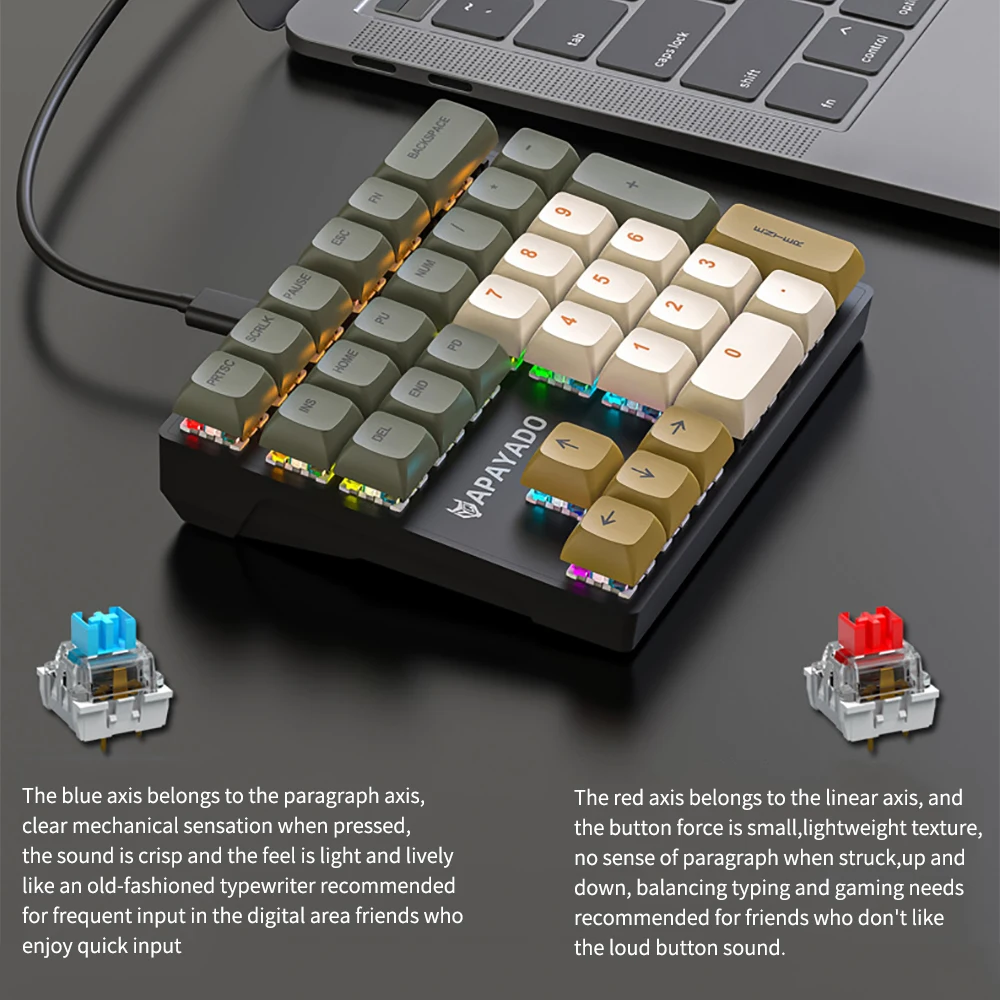 33 Key Wired Mechanical Numeric Keypad with Multicolor Lights Suitable for Finance Business Laptop Numeric Keyboard High Quality
