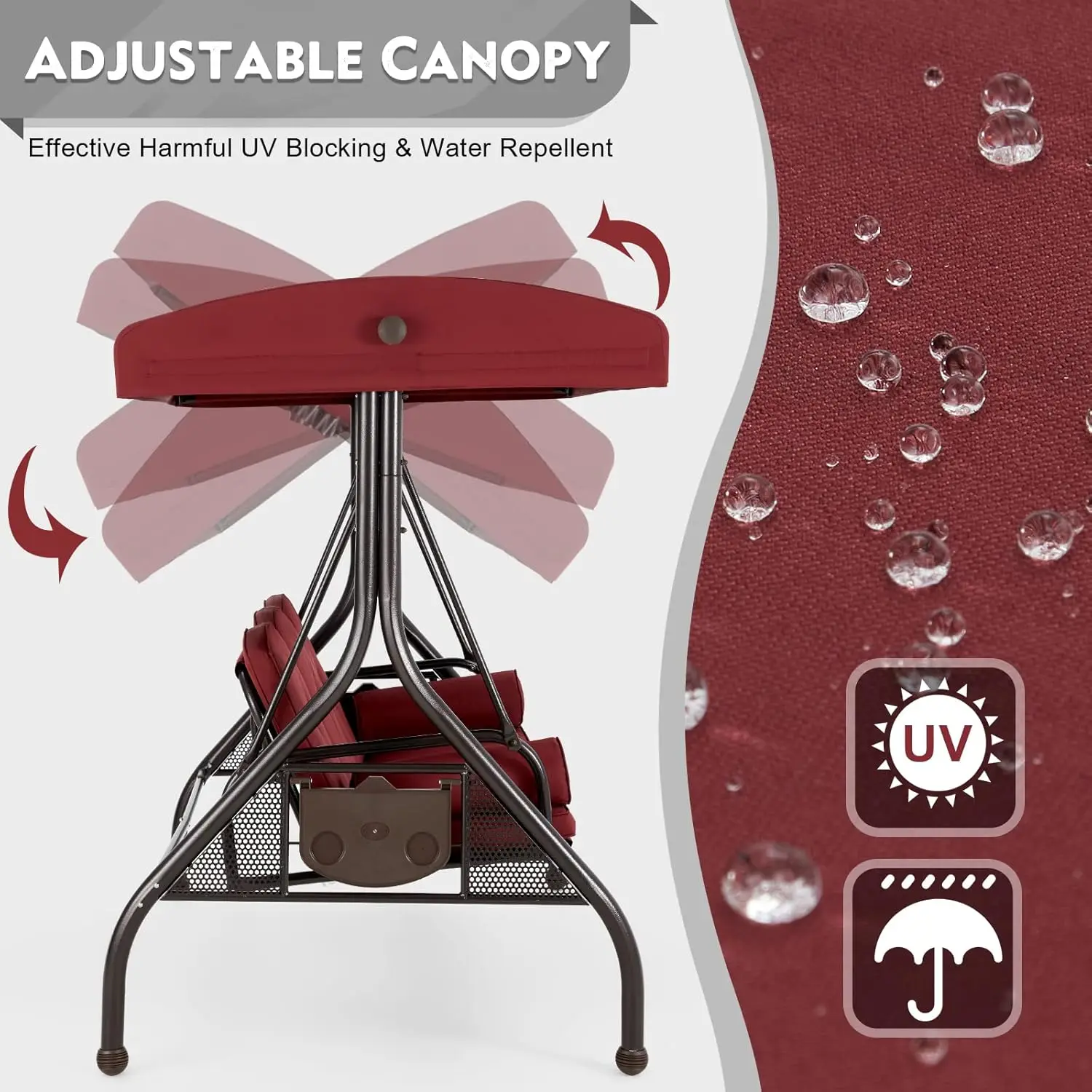 3-Seat Convertible Porch Swing Bed 2