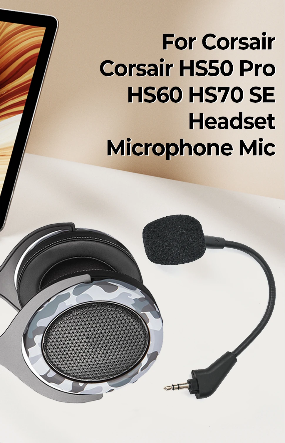 HS70 Pro Mic Replacement for Corsair HS50 HS60 HS70 Gaming Headset Detachable Microphone on PS5, PS4, PC, Xbox Noise Cancelling