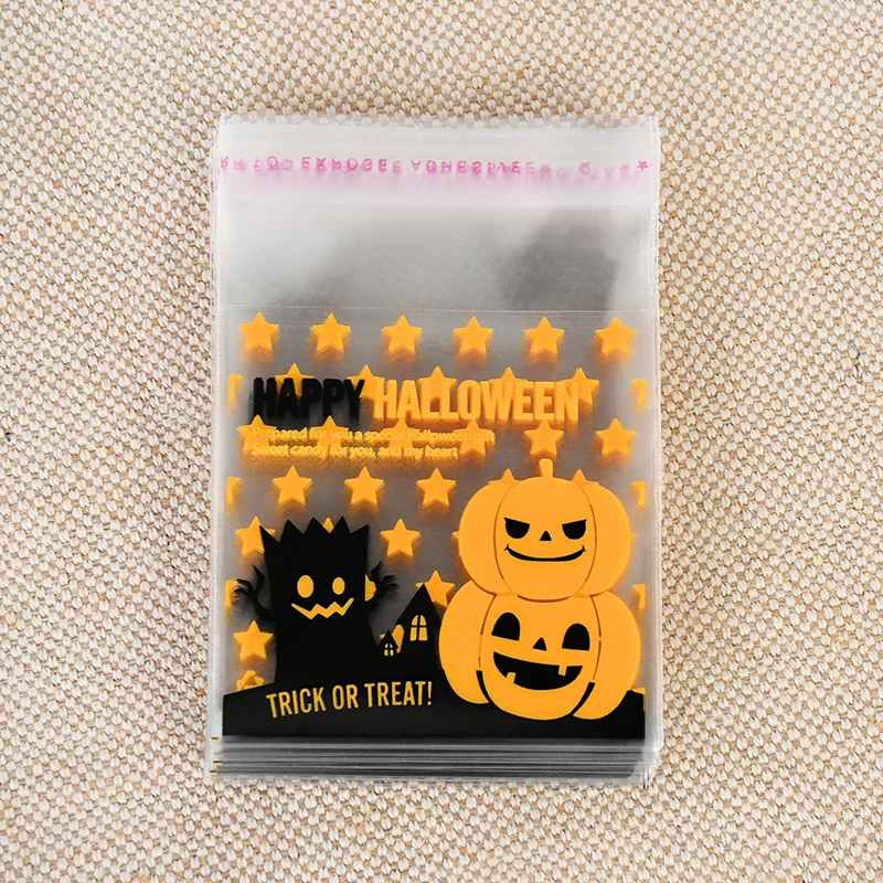 

50/100Pcs Halloween Plastic Candy Cookie Bag Kids Trick Or Treat Gift Biscuit Snack Baking Bag Happy Halloween Decoration