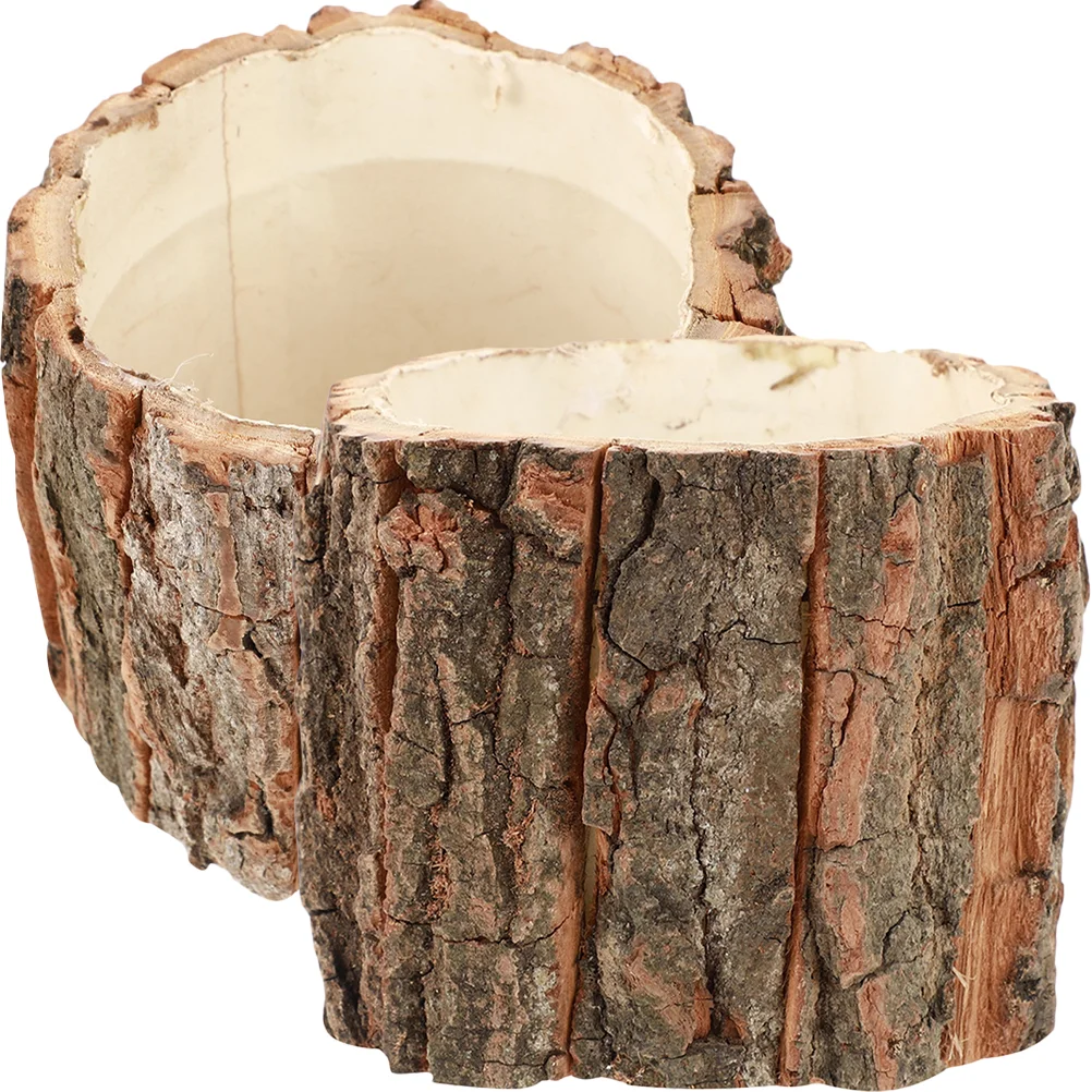 

2 Pcs Bark Fountain Tree Stump Flower Pot Wooden Plant Pots Flowerpot Log Container Succulents
