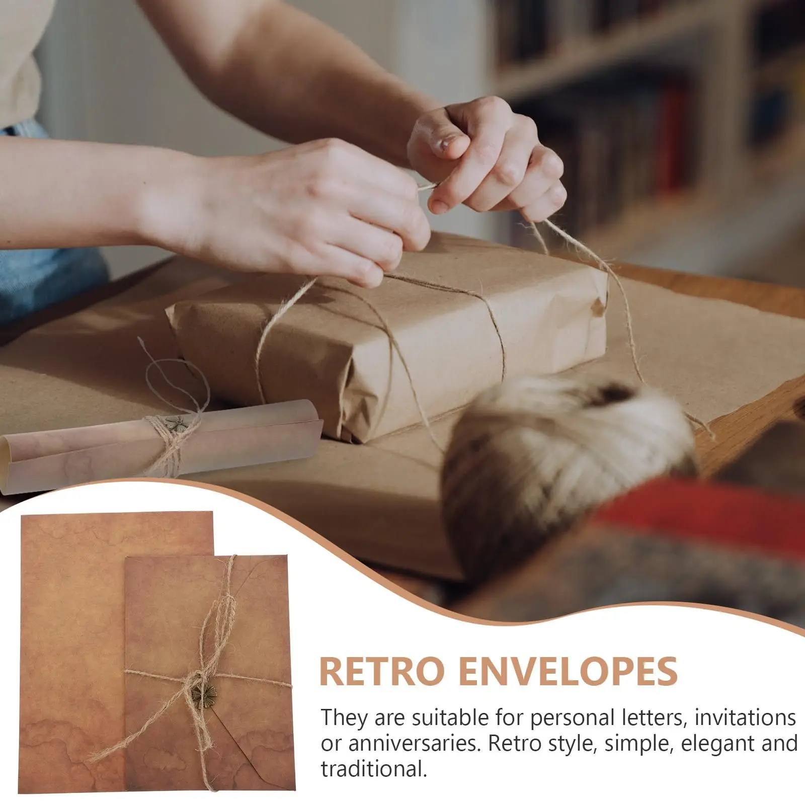 3세트 레터 편지지와 봉투 세트, 빈티지 스타일 크라프트 종이 세트, 안전하고 건강한 레트로 필기용 문구류, 초대장, 고백용