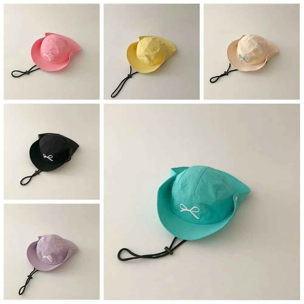Korean Style Candy Color Bucket Hat Quick-dry Bow Embroidery Summer Kid Sunhat Shading Hat Anti-UV Sun Hat