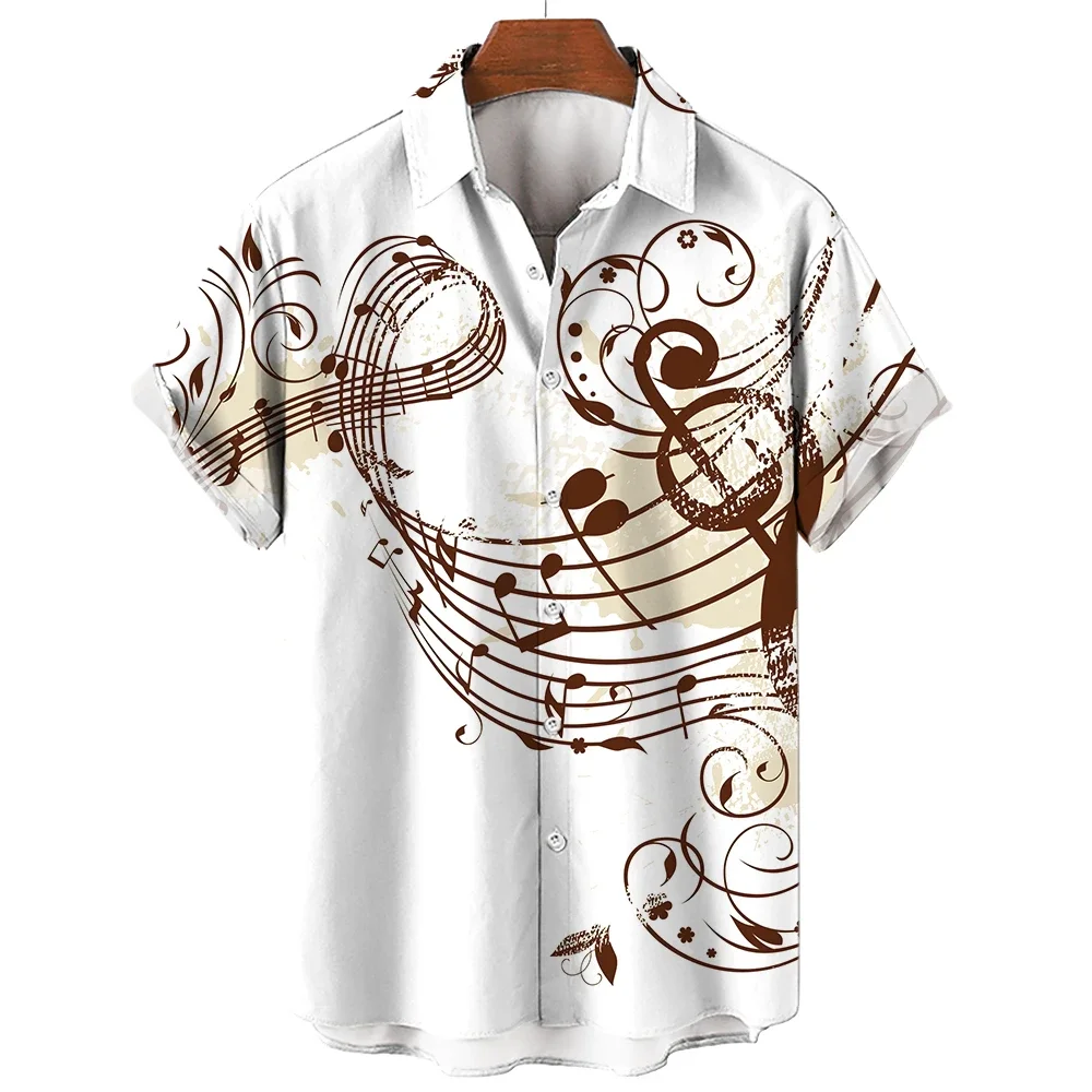 New Men's Shirt 2023 Summer Fashion Hawaiian Shirt Short Sleeve Lapel Top Music Symbol Pattern Print Shirt Oversized Man Clothes 4