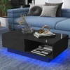 LED Coffee Table Modern Side Tables High Gloss Black Cocktail Table with 2 Drawers Open Shelf for Living Room 1