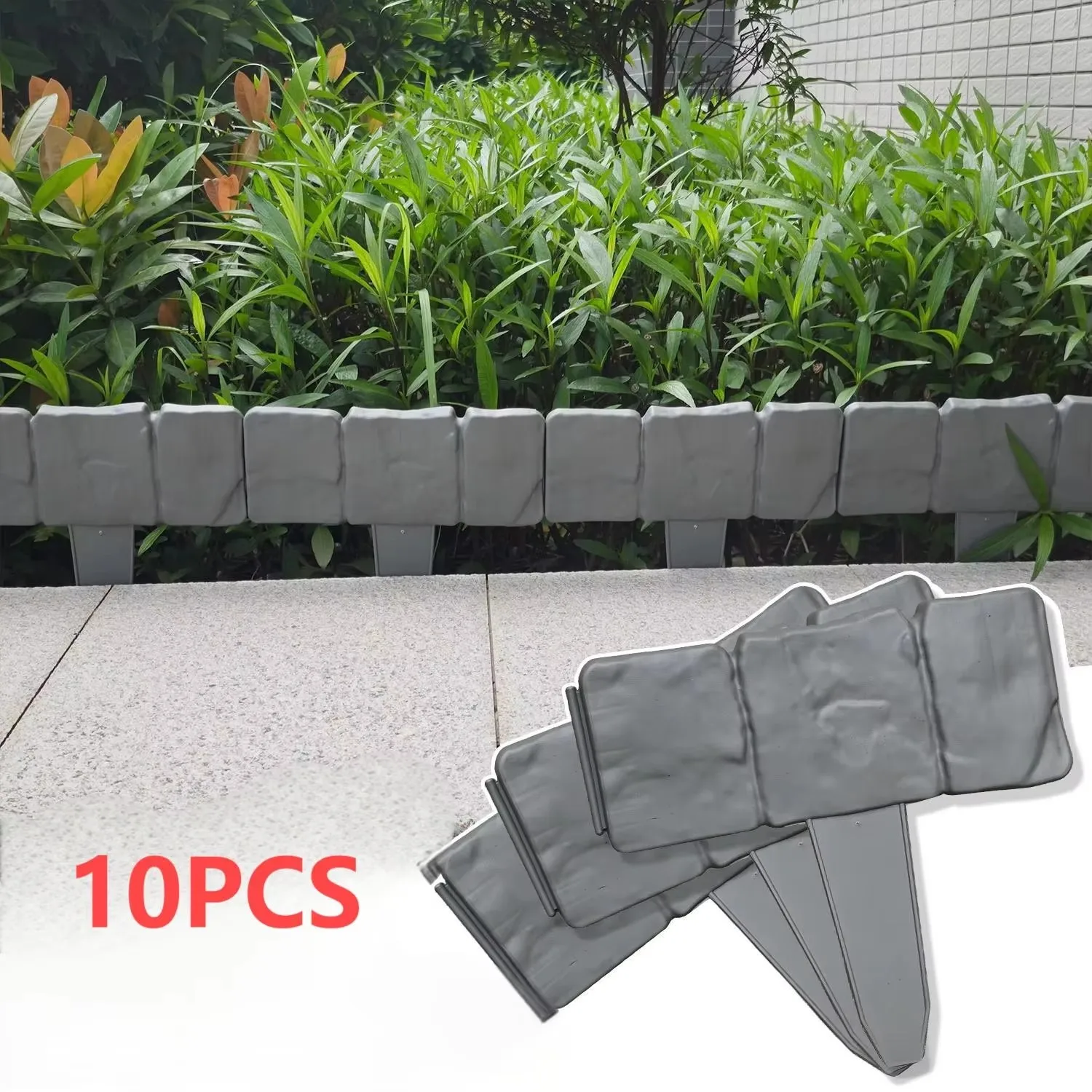 Plastic Garden Edging Border Imitation Stone Fence Panels Patio Outdoor Barrier 10pcs