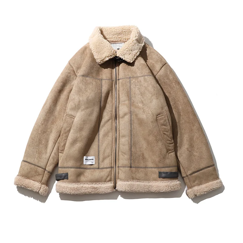 Lamb Cashmere Jacket Mens Leisure Time Cotton Coat Winter Plush Thickened Lapel Cotton Jacket