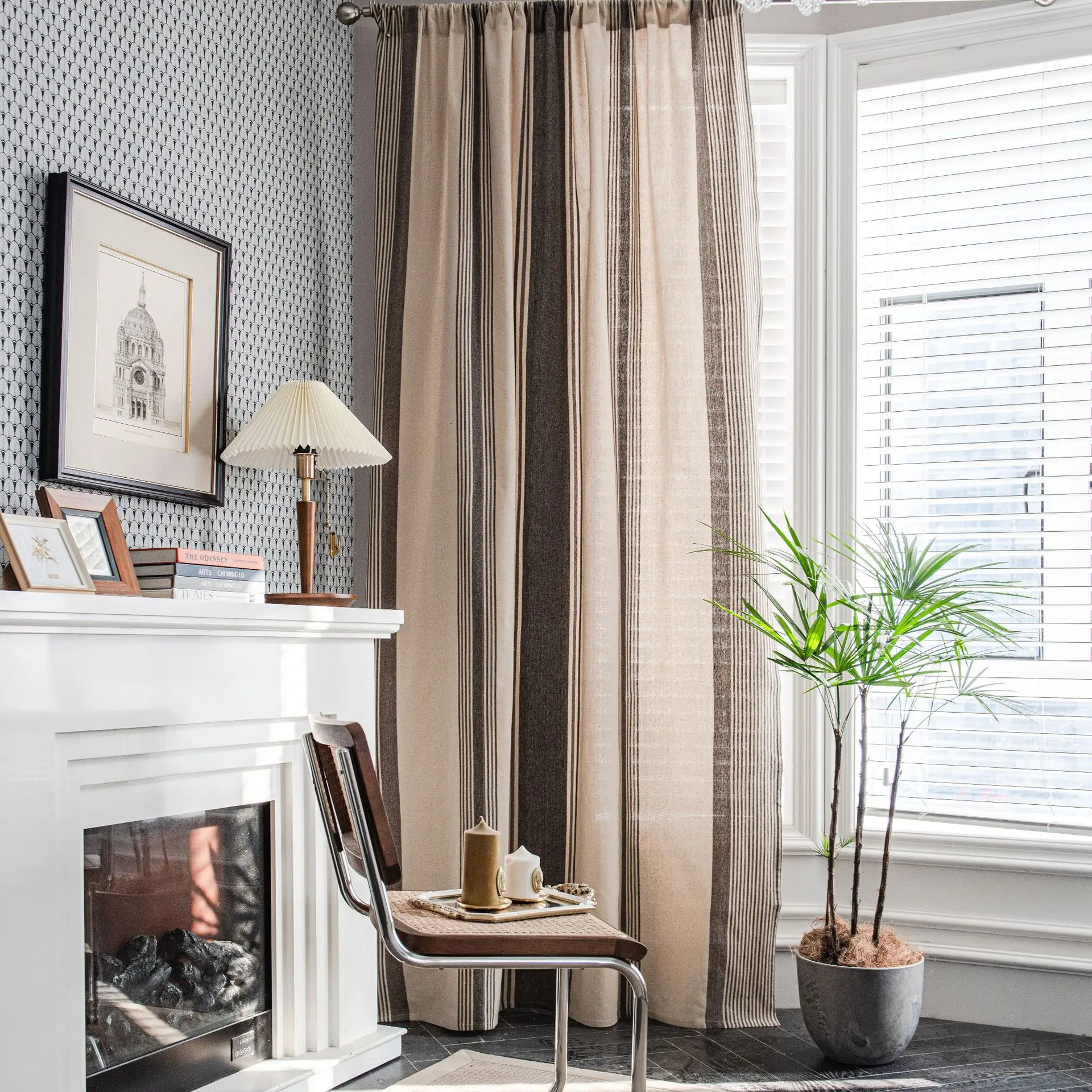 

Boho Stripe Cotton Linen Window Curtain with Tassels Blackout Valance for The Luxury Living Room Curtains for Living Room