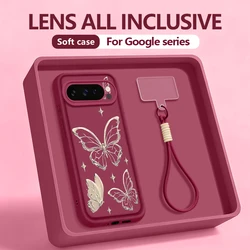 Retro Butterfly Pattern Lanyard Phone Case with Soft TPU Wrist Strap Cover - Google Pixel 8 Pro (A799 Wine Red)