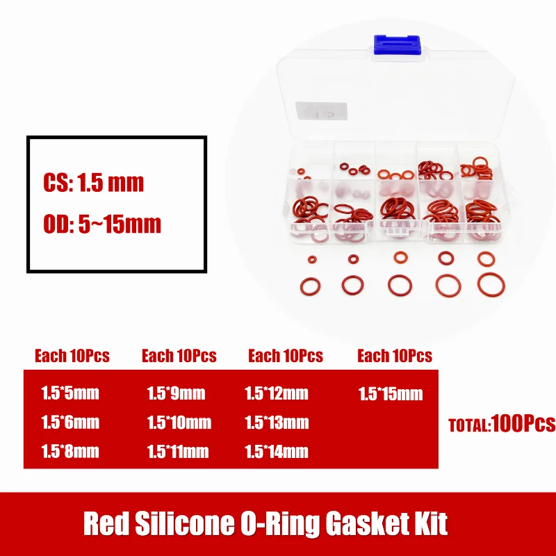 Enhanced Red Silicon O-Ring Seal Gasket Kit - Oil Resistant, High Temperature Washer