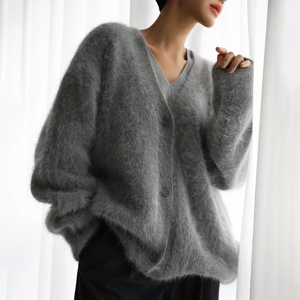 TARUXY Knitted Cardigan Women V Neck Loose Long Sleeve