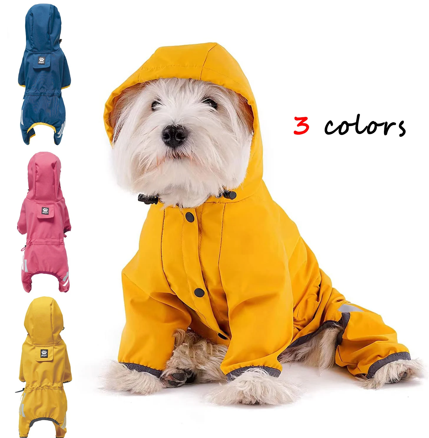 Dog Raincoat with Hood Puppy Small Medium Dogs Solid Puppy Clothes Reflective Pets Cats Outwear Four Legged Solid Jacket