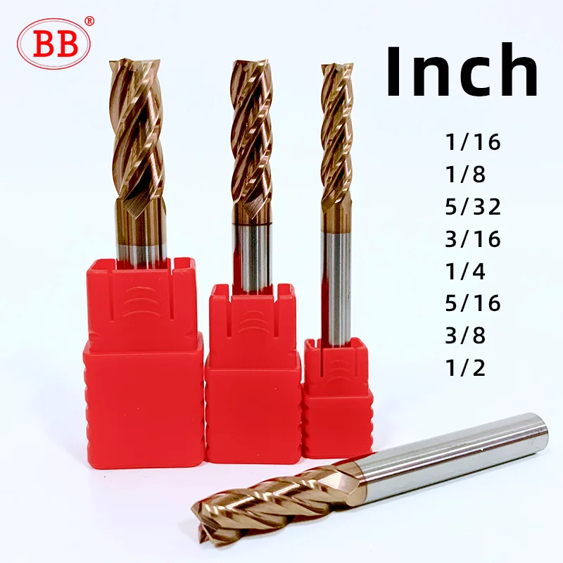 

BB Imperial Inch End Mill 1/8 3/16 1/4 5/16 3/8 1/2 5/8 3.175 12.7 Carbide CNC Cutter Tool 2 3 4 Flute Steel Cutter