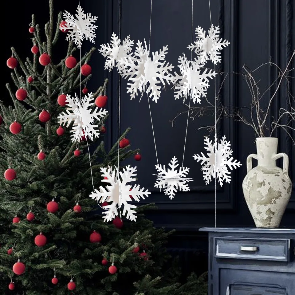24 Pezzi Di Decorazione Natalizia Con Fiocchi Di Neve Bianchi