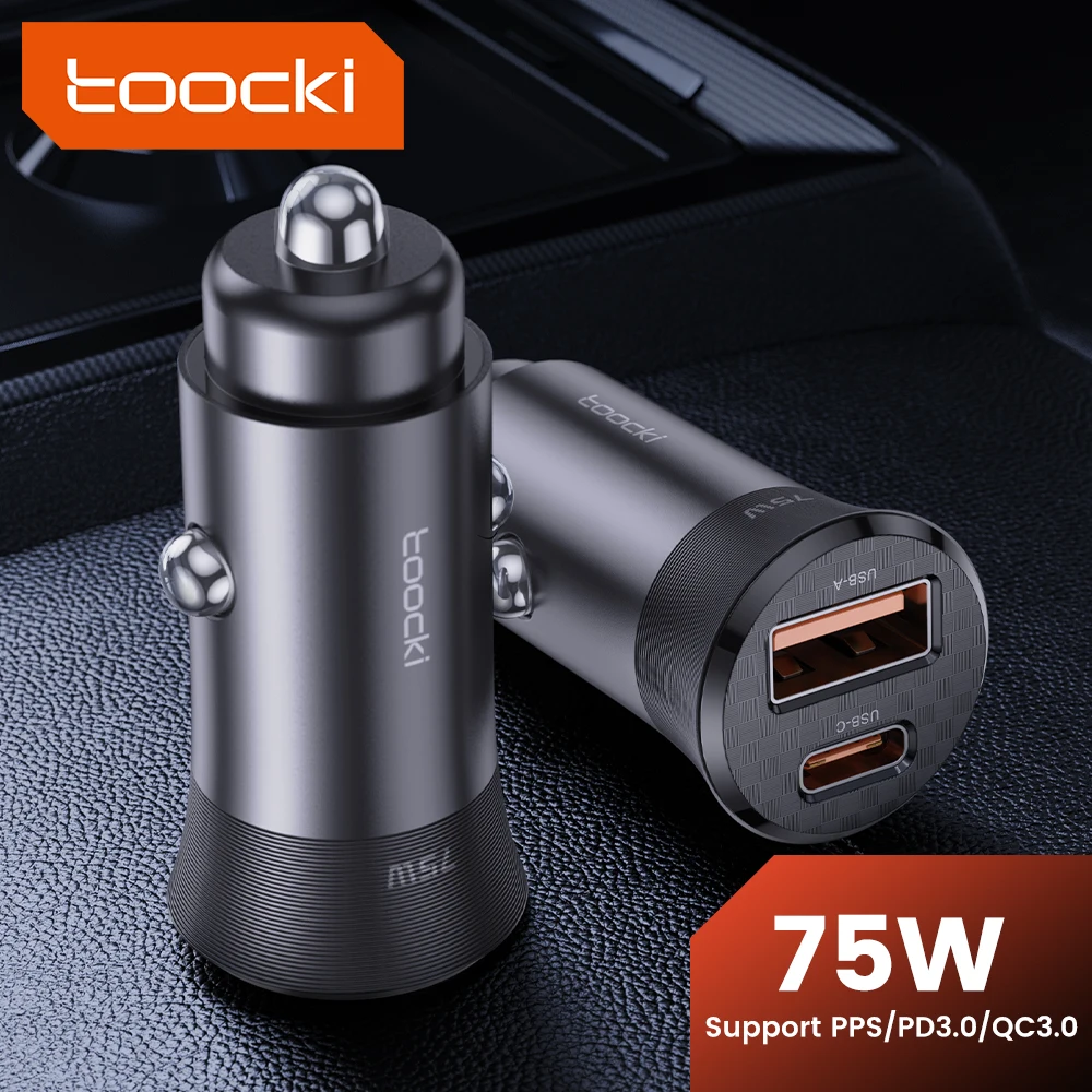 Toocki 75W Car Charger QC3.0 USB Fast Charging Adapter for iPhone iPad Xiaomi Huawei Samsung Type C Cigarette Lighter Charger