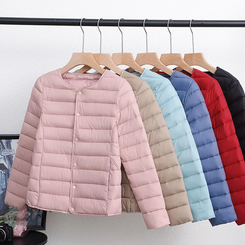 

Light and thin small cotton jacket for women, short inner liner, collarless, autumn and winter, thin inner and outer wear, round