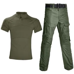 Combat Uniform Tactical Shirt Camping Pants Military Clothing Tactic Tops Army Airsoft Multicam Camo Hunting Clothes Pants +Pads
