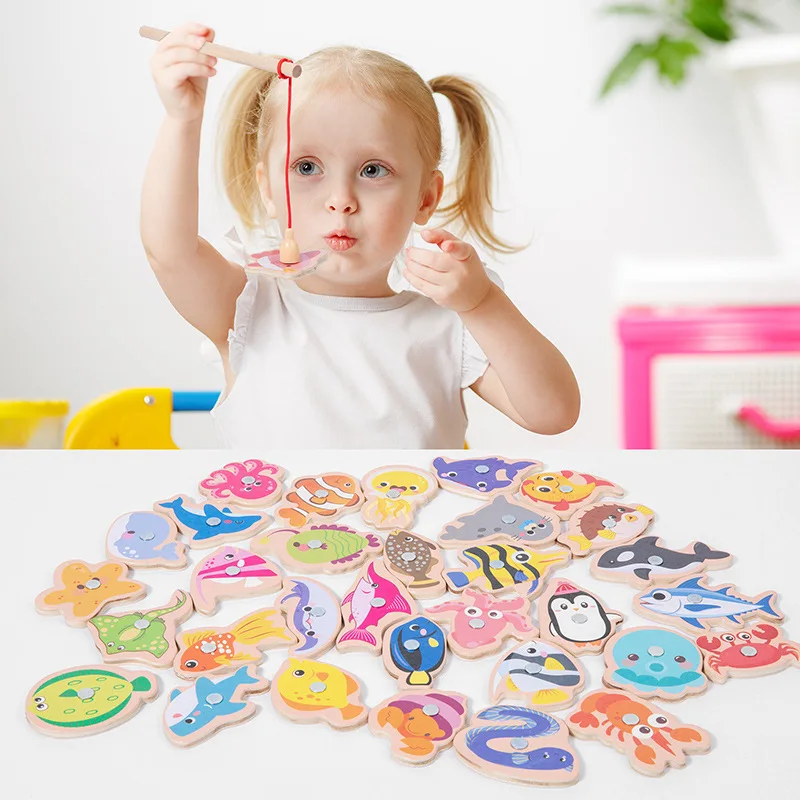 Kid Magnetic Fishing Toy Wooden Fishing Toy Montessori Cognitive Games for Children Fine Motor Skills Early Educational Learning 2