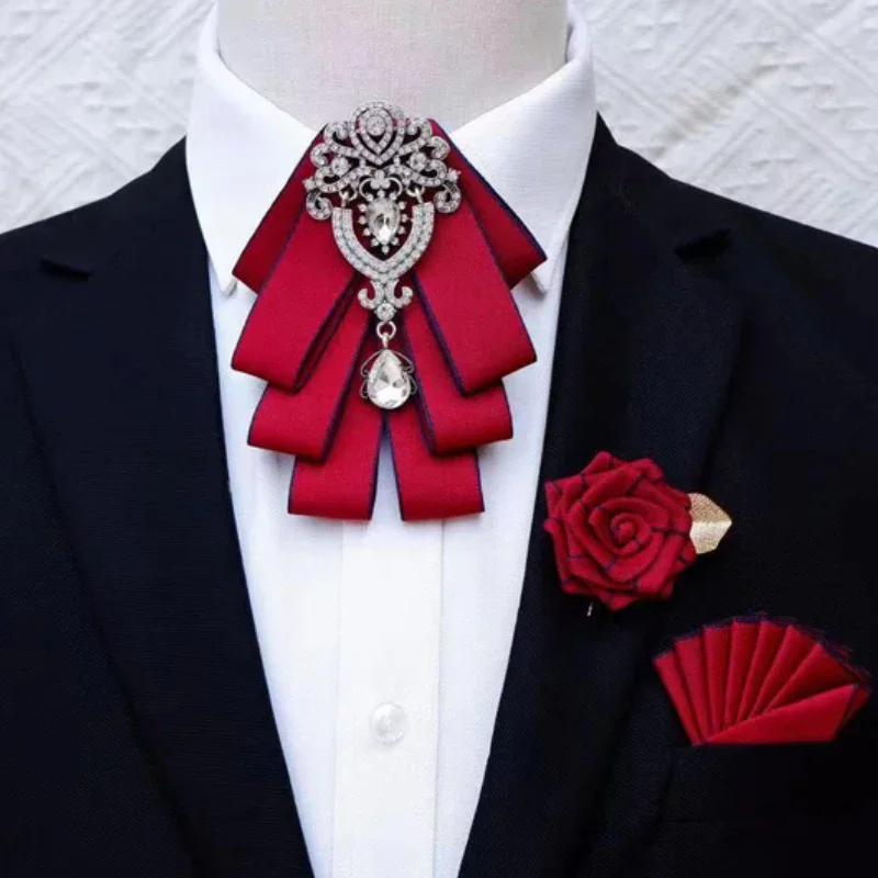 Luxury Black Rhinestone Bow Tie British High-end Men's Boy Business Wedding Suit Shirt Collar Flowers Sets Handmade Jewelry Gift bow tie