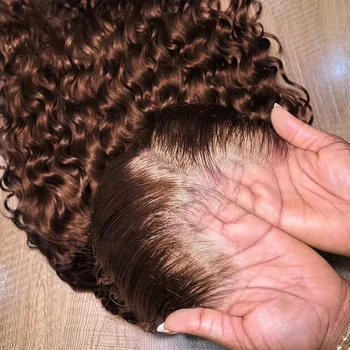 34 30 Inch Chocolate Brown Deep Wave Lace Front Wigs Human Hair #4 Colored 13x4 Hd Curly Lace Frontal Wigs Pre Plucked 1