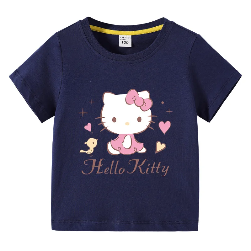 thumbnail image 1 of Hello Kitty-Camiseta informal de dibujos animados para niñas, camisa de manga corta cómoda y transpirable, ropa para niños, novedad de verano, 1 of 5