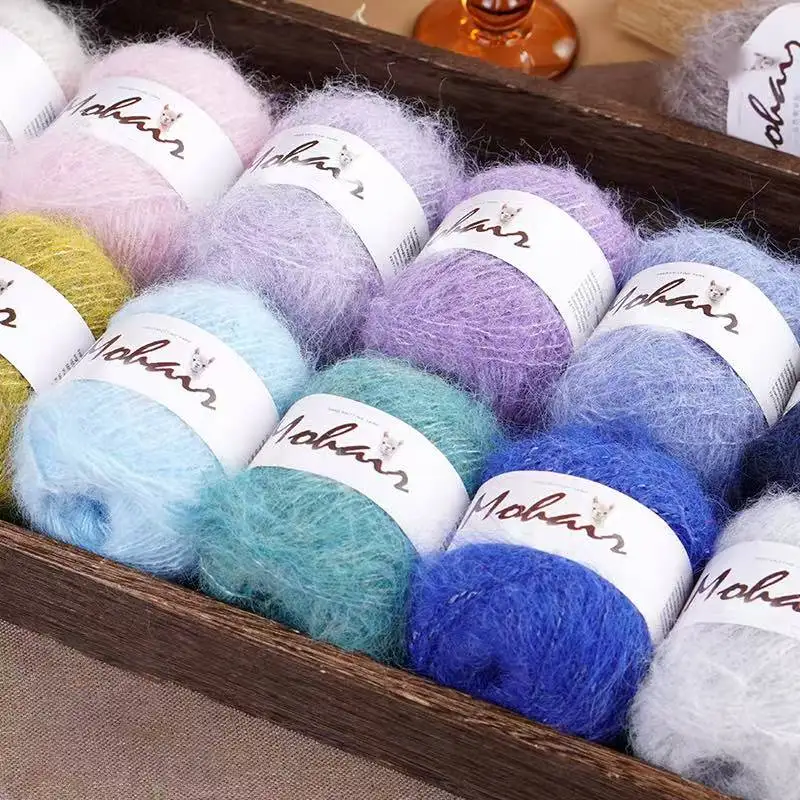 긴털 플레인 모헤어 원사, 수제 공예에 적합한 고품질 원사, 스웨터, 헤어끈 및 작은 장식품 뜨개질에 적합한 원사, 초보자에게 적합한 원사