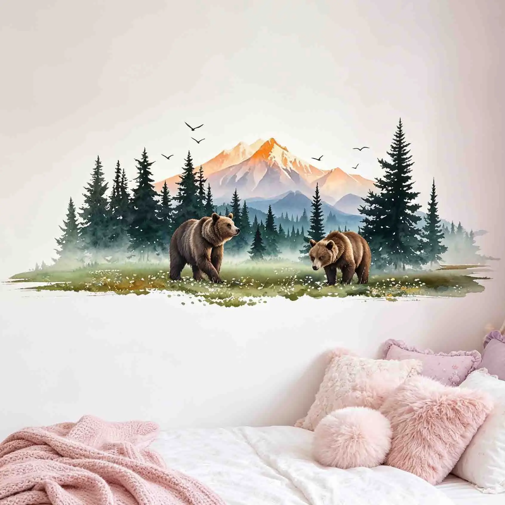 Nature Scenery Brown Bear Self-Adhesive Wall Decor Sticker
